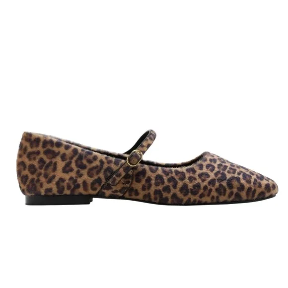 Banana Republic Leopard Calf Hair Mary Jane Flats Brown Animal Print Size 9 - Picture 1 of 8